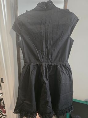 Black Lace Trim Cap Sleeve Dress